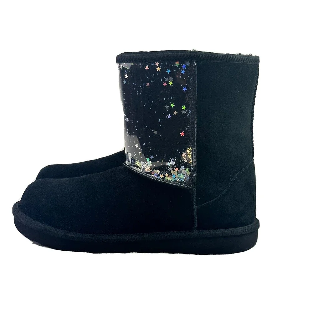 UGG Classic II Clear Glitter Black Girls Boots- size 6-#1121014K